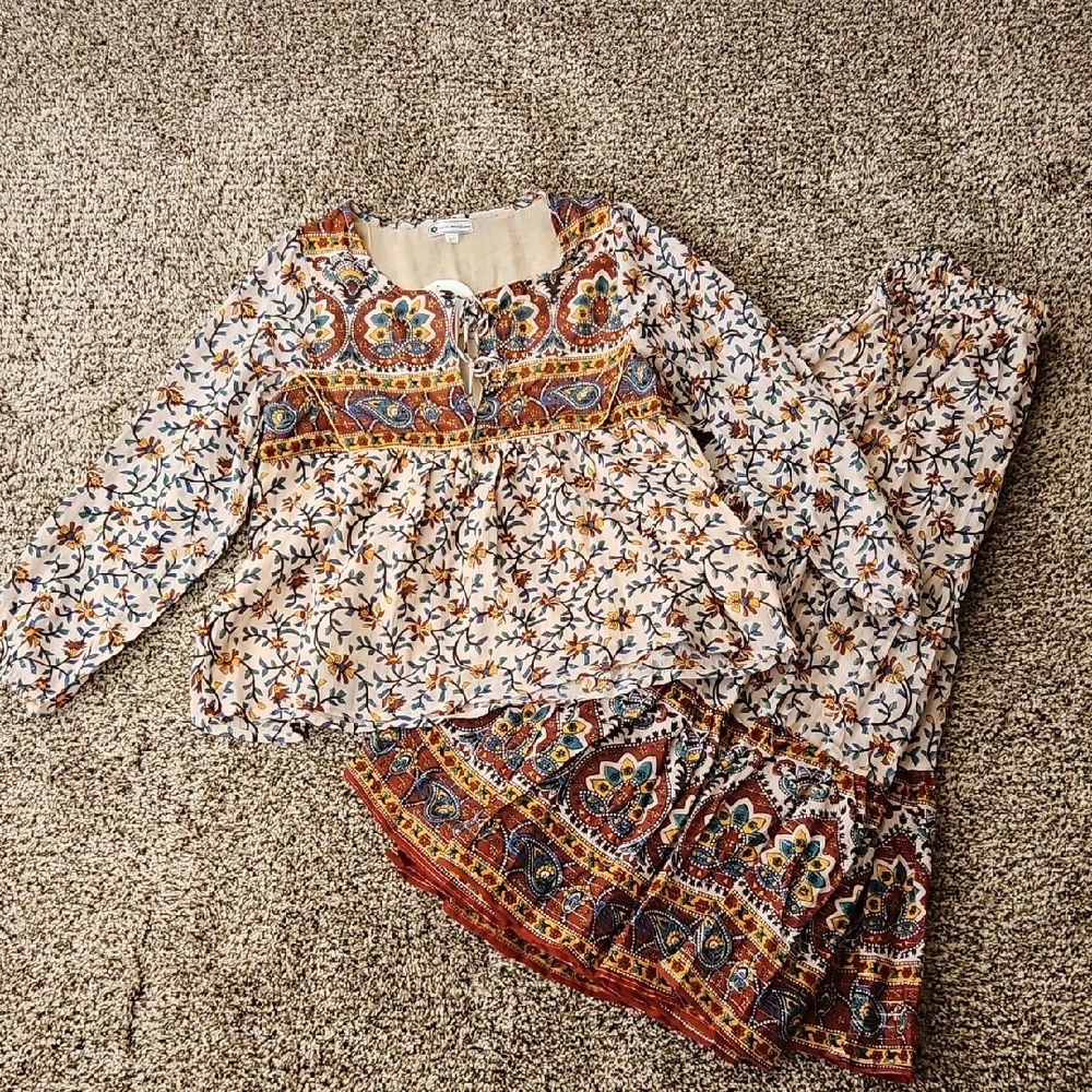 NWT Little Miss Gypsy Bohemian Festival Blouse and Skirt Set